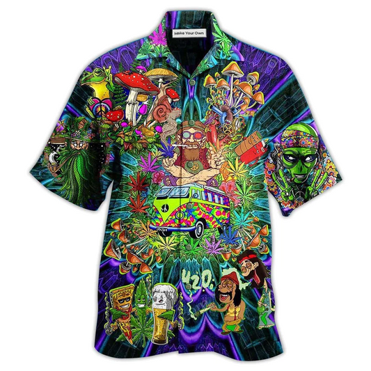 Bohemian Funny Mushroom Alien Bus Everything Hawaiian Shirt For Summer Vacation And Beach Travel
