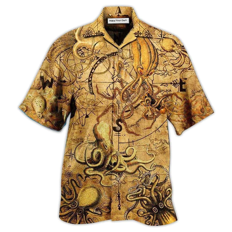 Vintage Octopus Hunting Treasure Hawaiian Shirt For Beach Parties And Weekend Getaways