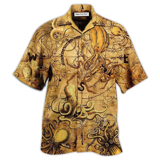 Vintage Octopus Hunting Treasure Hawaiian Shirt For Beach Parties And Weekend Getaways