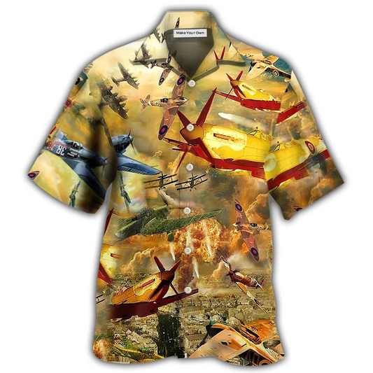Combat Aircraft Sky Fire Hawaiian Shirt Artwork View For Coastal Escapes And Resort Style