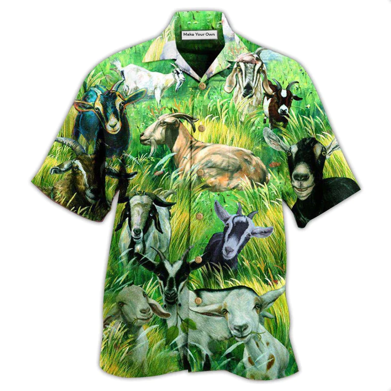 Mountain Goat Hawaiian Shirt For Resort Travel Summer Outings And Casual Gatherings