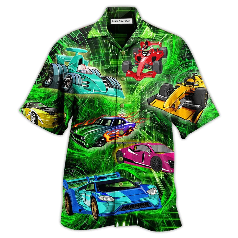 Green Classic Car Hawaiian Shirt For Tropical Getaways Outdoor Fun And Everyday Wear
