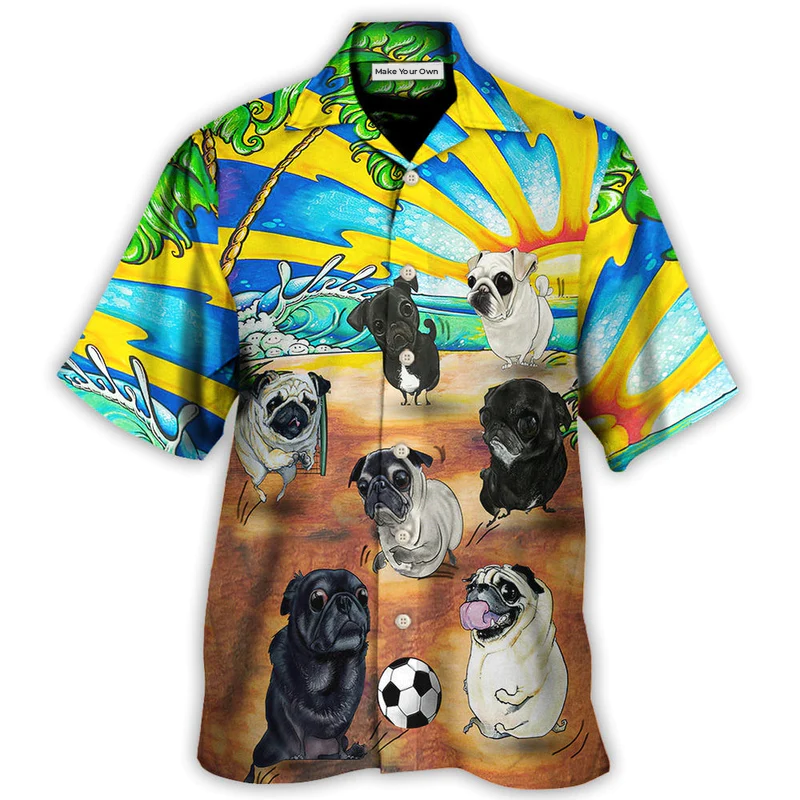 Soccer Beach Dog Hawaiian Shirt Fabric Pattern Detail For Resort Wear