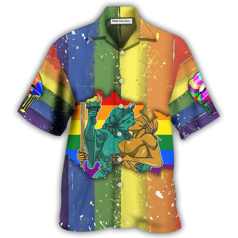 Rainbow Pride Liberty Justice Hawaiian Shirt Design Detail For Sunny Adventures And Casual Wear