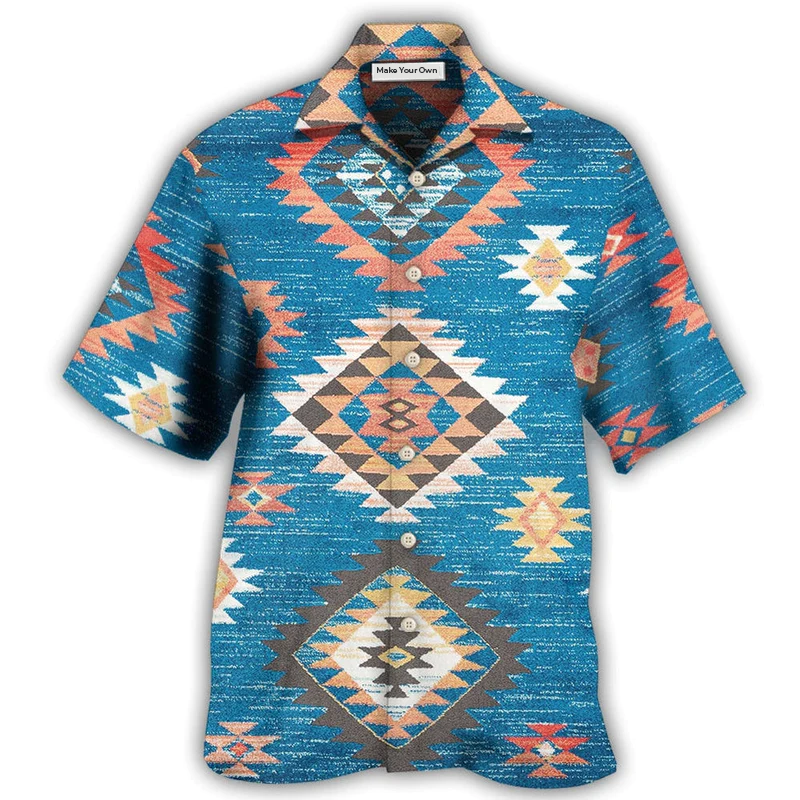 Bohemian Blue Peace Hawaiian Shirt Design Detail For Sunny Adventures And Casual Wear