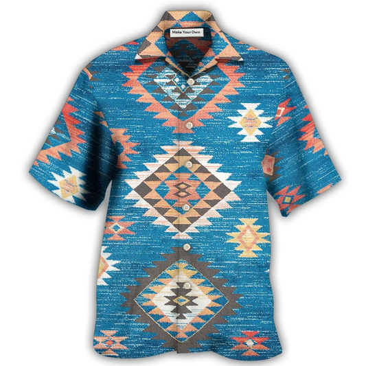 Bohemian Blue Peace Hawaiian Shirt Design Detail For Sunny Adventures And Casual Wear