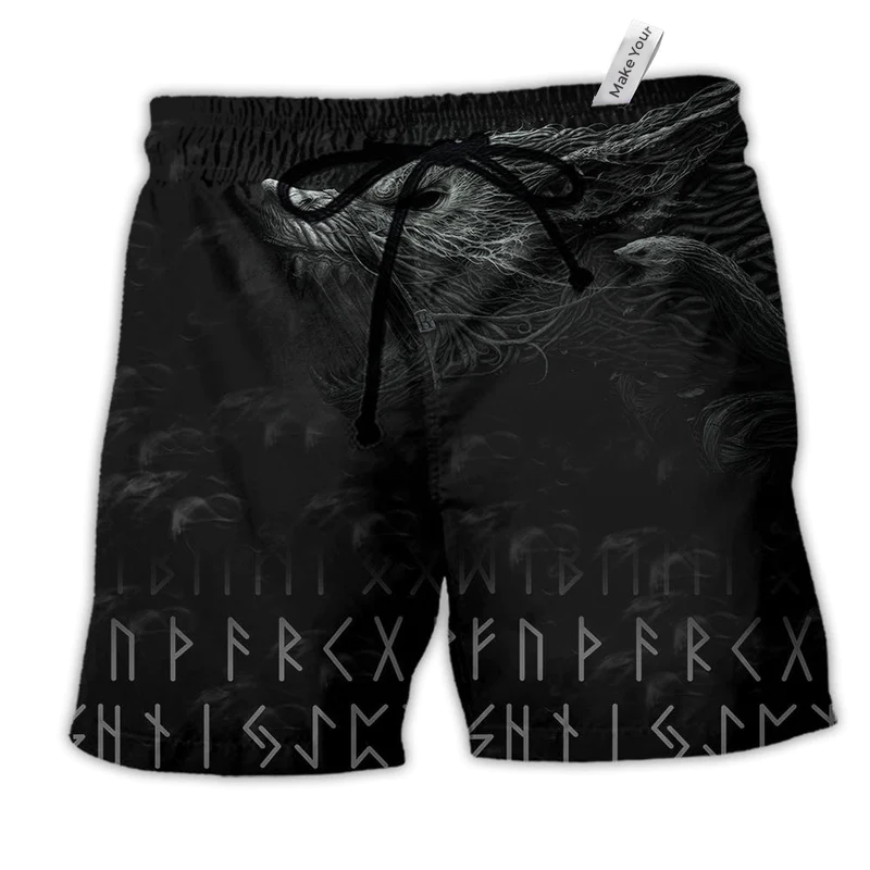 Viking Warrior Blood Black Hawaiian Print Beach Shorts For Distinctive Warm Weather Style