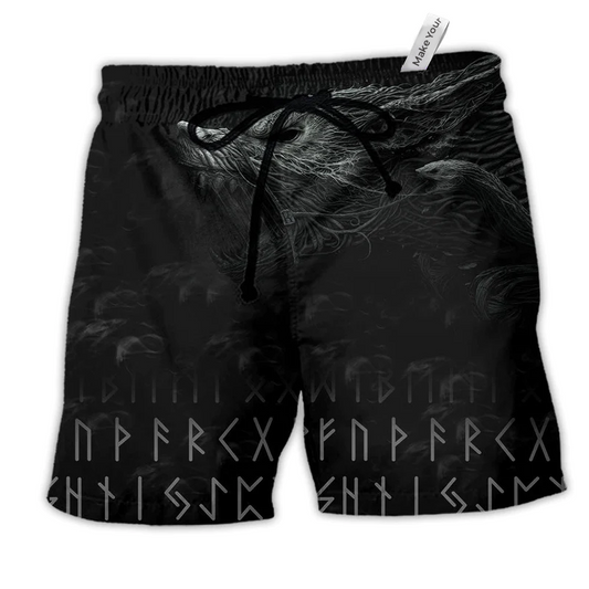Viking Warrior Blood Black Hawaiian Print Beach Shorts For Distinctive Warm Weather Style