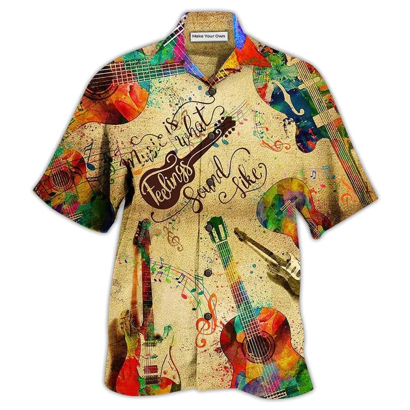 Guitar Hawaiian Shirt For Tropical Holiday Resort Parties And Everyday Style