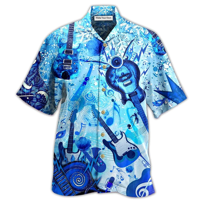 Guitar Music Hawaiian Shirt Design Detail For Sunny Adventures And Casual Wear