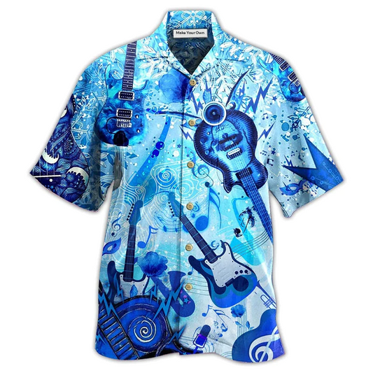 Guitar Music Hawaiian Shirt Design Detail For Sunny Adventures And Casual Wear