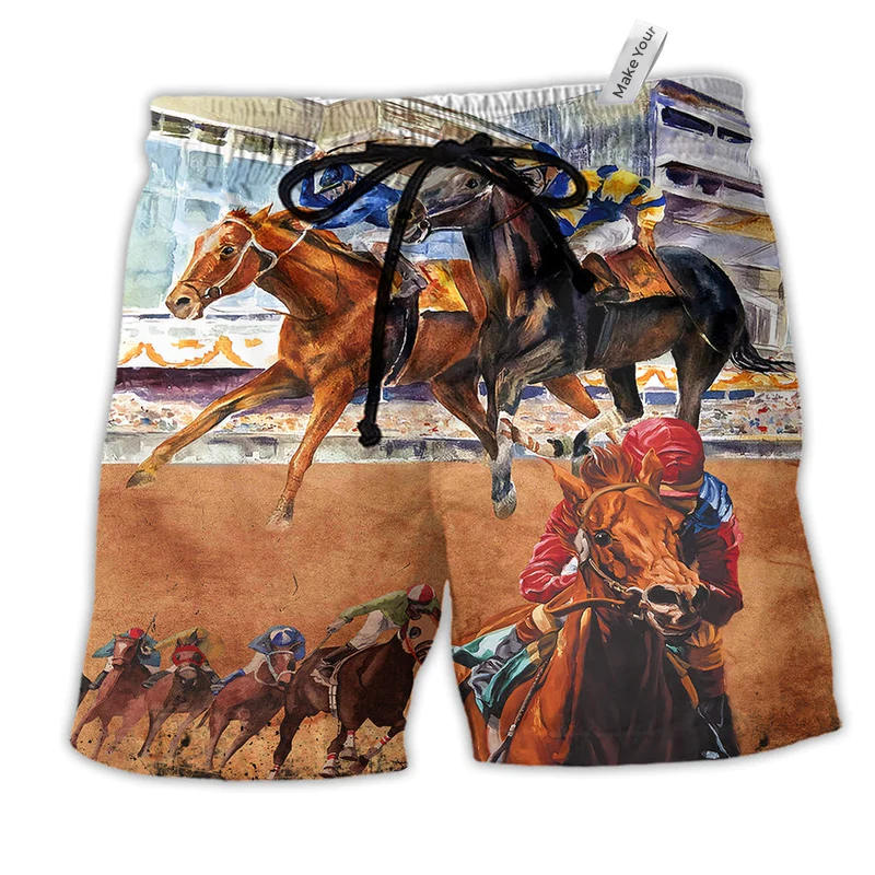 Horse Racing So Amazing Hawaiian Print Beach Shorts For Outdoor Adventures And Comfort