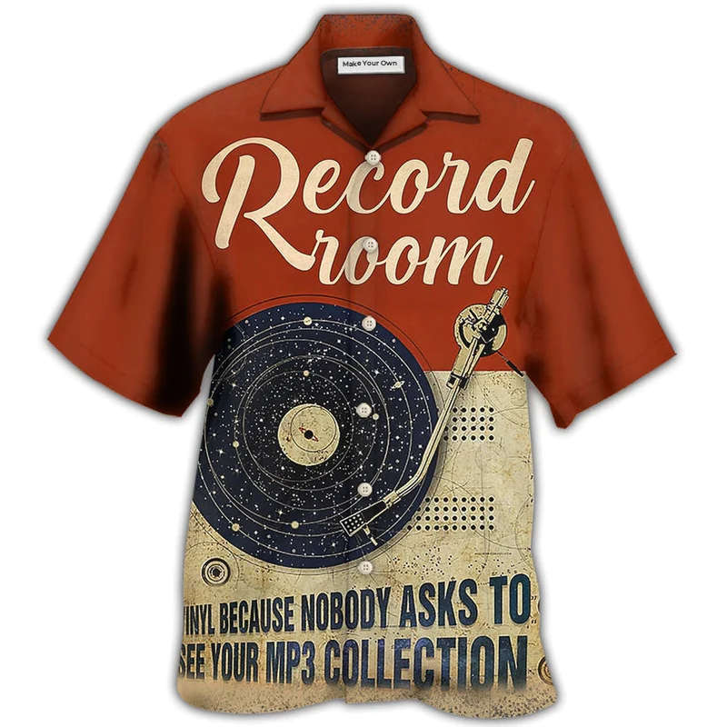 Retro Music Record Room Personalized Hawaiian Shirt For Vacation Days And Relaxed Coastal Outings