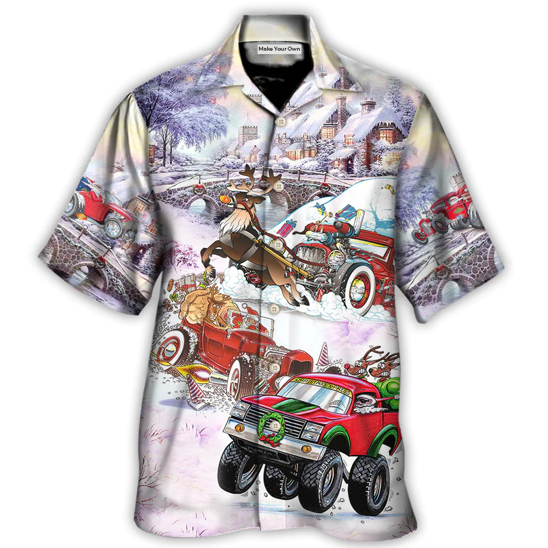 Festive Christmas Hawaiian Shirt Front Pattern View For Resort Wear