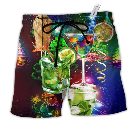 Cocktail Christmas Merry Christmas Hawaiian Beach Shorts For Christmas Getaways