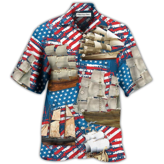 Sailing American Independence Day Hawaiian Shirt Pattern View For Relaxed Warm Weather Outfits