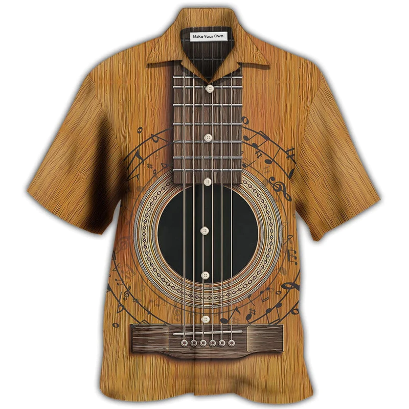 Retro Guitar Old Music Hawaiian Shirt Pattern Detail For Vacation Travel And Daily Wear