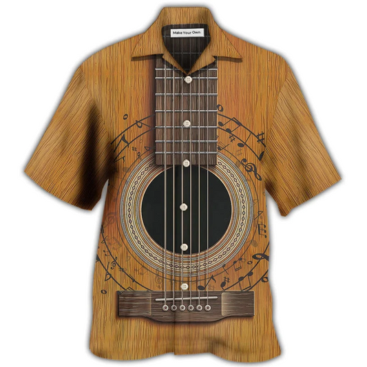 Retro Guitar Old Music Hawaiian Shirt Pattern Detail For Vacation Travel And Daily Wear
