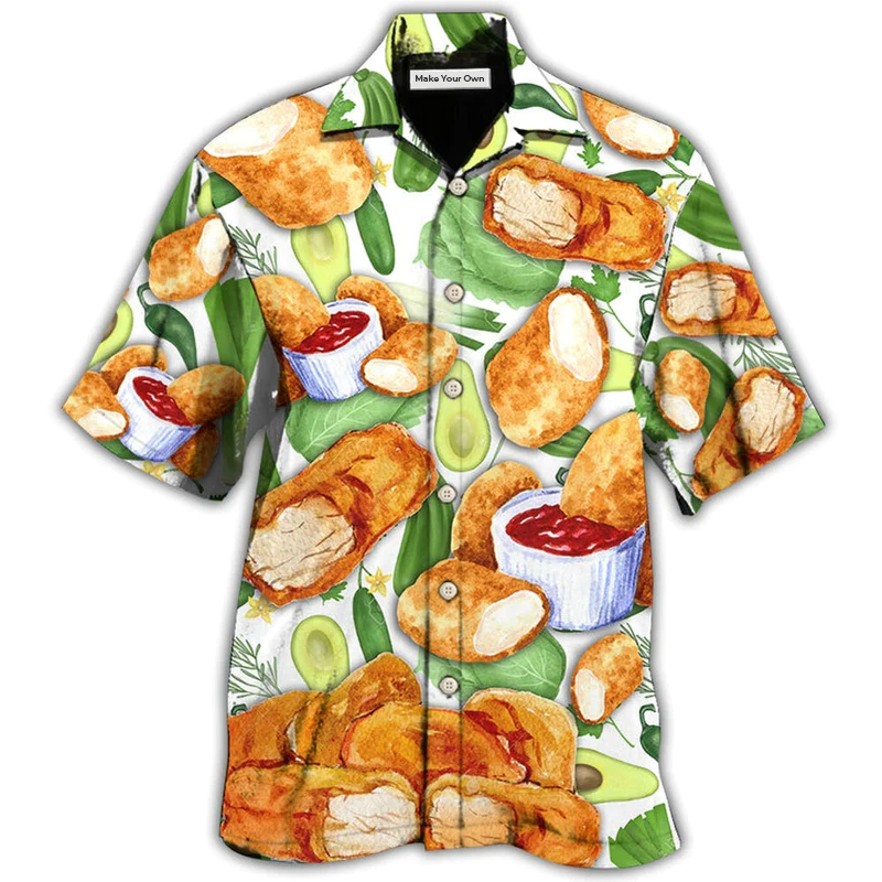 Happy Chicken Food Nugget Hawaiian Shirt Design Detail For Beach Days And Holiday Travel