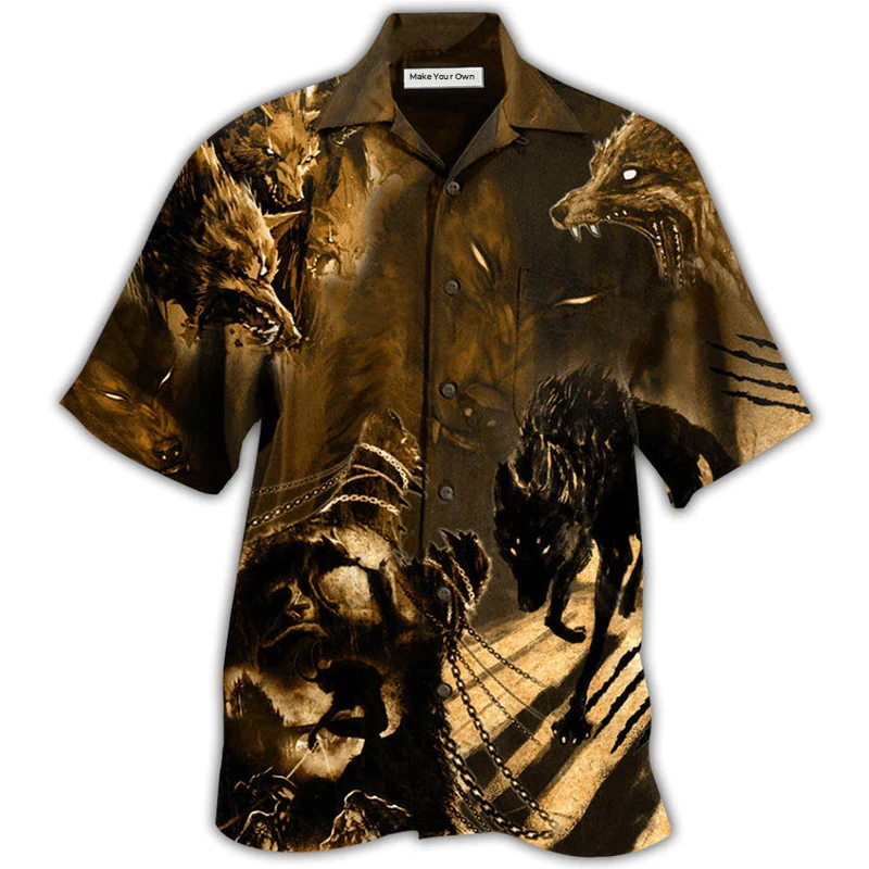Dark Wolf Hawaiian Shirt For Beach Parties Vacation Travel And Relaxed Casual Style