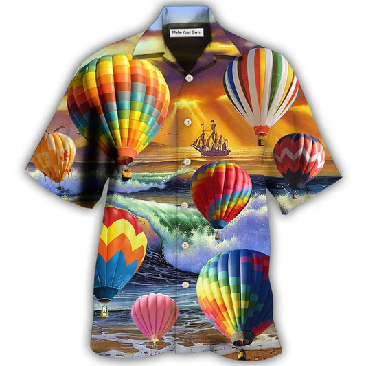 Air Balloon Hawaiian Shirt Artwork Detail For Tropical Trips And Casual Outings