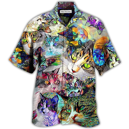 Cat Amazing Stained Glass Hawaiian Shirt Design Detail For Beach Days And Holiday Travel