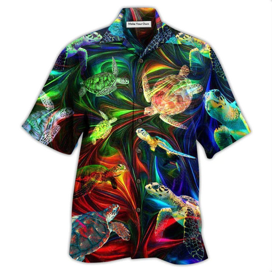 Neon Turtle Amazing Flash Hawaiian Shirt Artwork View For Weekend Travel And Beach Style