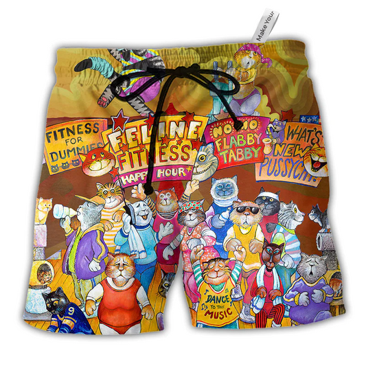 Cat Aerobics Beach Shorts For Resort Getaways And Leisure And Relaxation