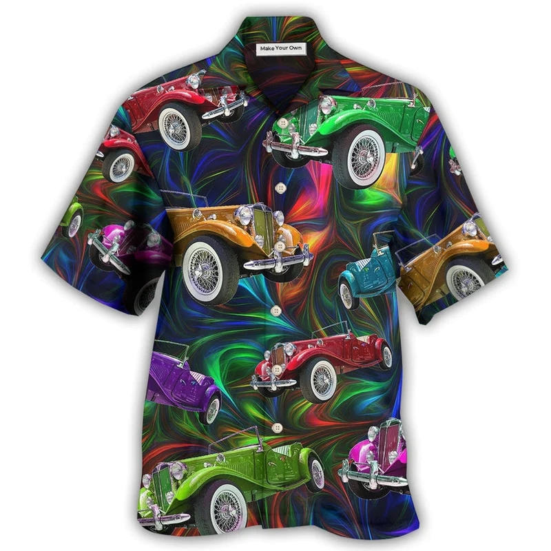 Retro Colorful Car Vibe Hawaiian Shirt For Coastal Adventures And Warm Weather Wear