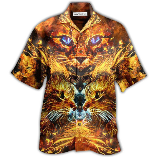 Cat Flame Hawaiian Shirt Design Detail For Beach Days And Holiday Travel