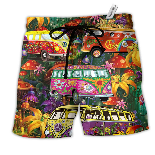 Hippie Bus Peace Life Color So Patterned Beach Shorts For Coastal Drives And Casual Style