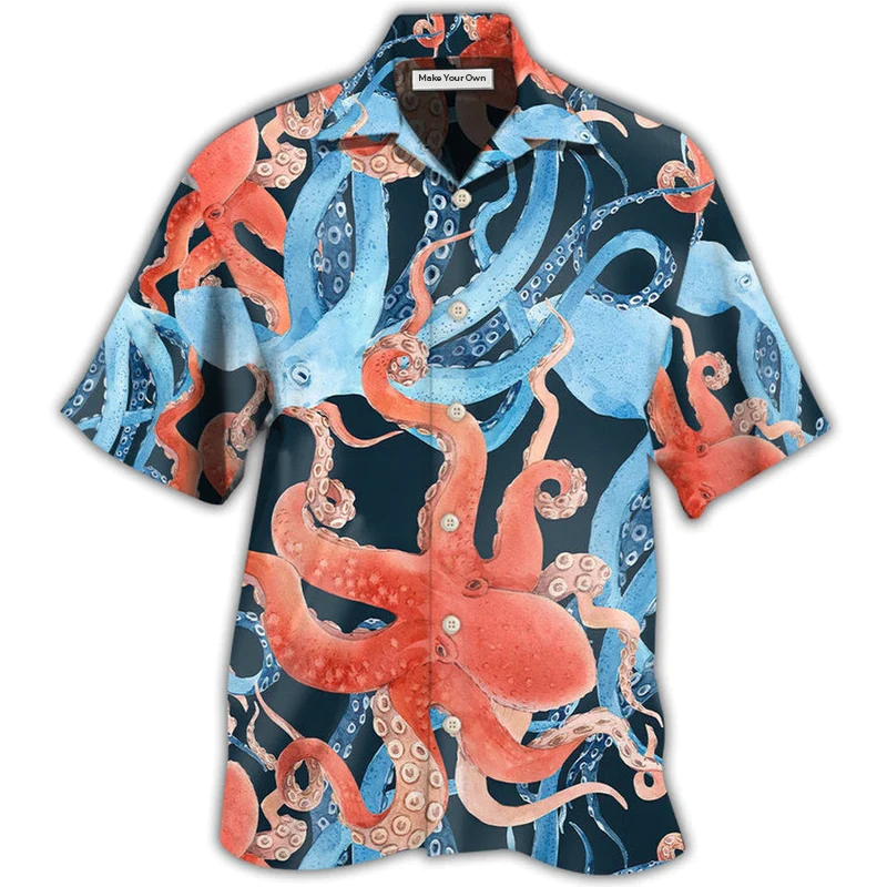 Colorful Octopus Ocean Hawaiian Shirt Pattern Detail For Summer Holidays And Outdoor Fun