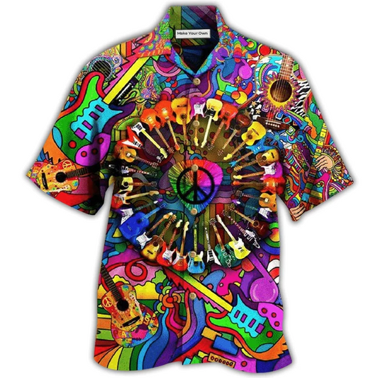 Colorful Guitar Hawaiian Shirt For Tropical Escapes Resort Wear And Outdoor Celebrations