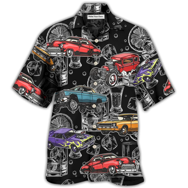 Car Muscle Whiskey Hawaiian Shirt Artwork Detail For Tropical Trips And Casual Outings