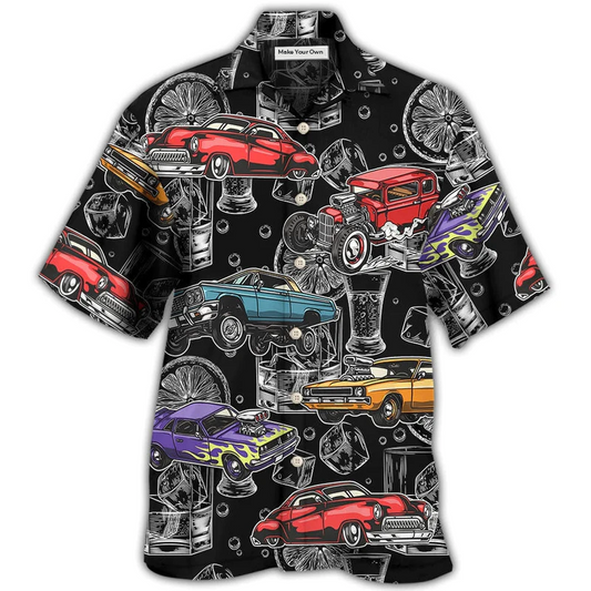 Car Muscle Whiskey Hawaiian Shirt Artwork Detail For Tropical Trips And Casual Outings