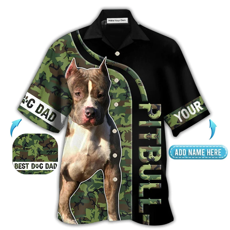 Dog Pitbull Camo Dad Personalized Hawaiian Shirt Design View For Casual Summer Styling