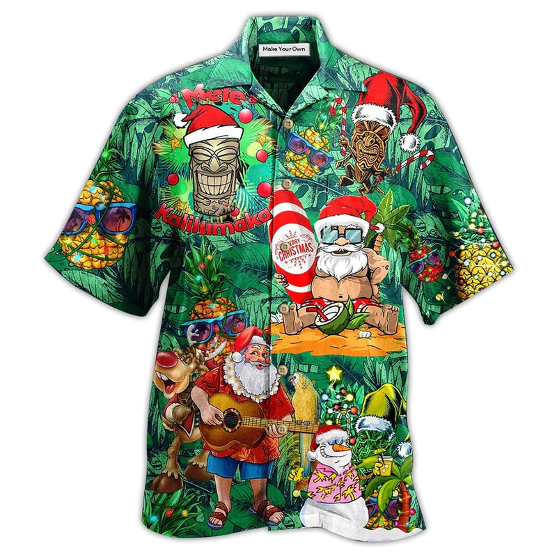 Funny Tiki Christmas Hawaiian Shirt Pattern View For Lightweight Everyday Style