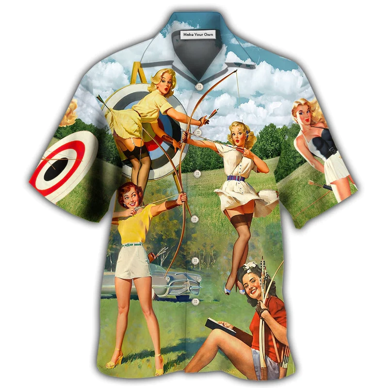 Archery Tournaments Pinup Girls Hawaiian Shirt Design Detail For Beach Days And Holiday Travel