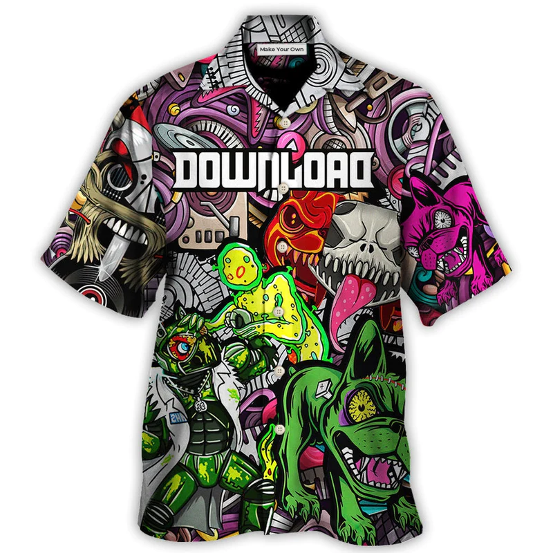 Colorful Music Rock Festival Hawaiian Shirt Creative Print View For Warm Weather Events