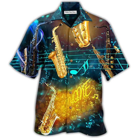 Saxophone Music Night Hawaiian Shirt Design Detail For Beach Days And Holiday Travel