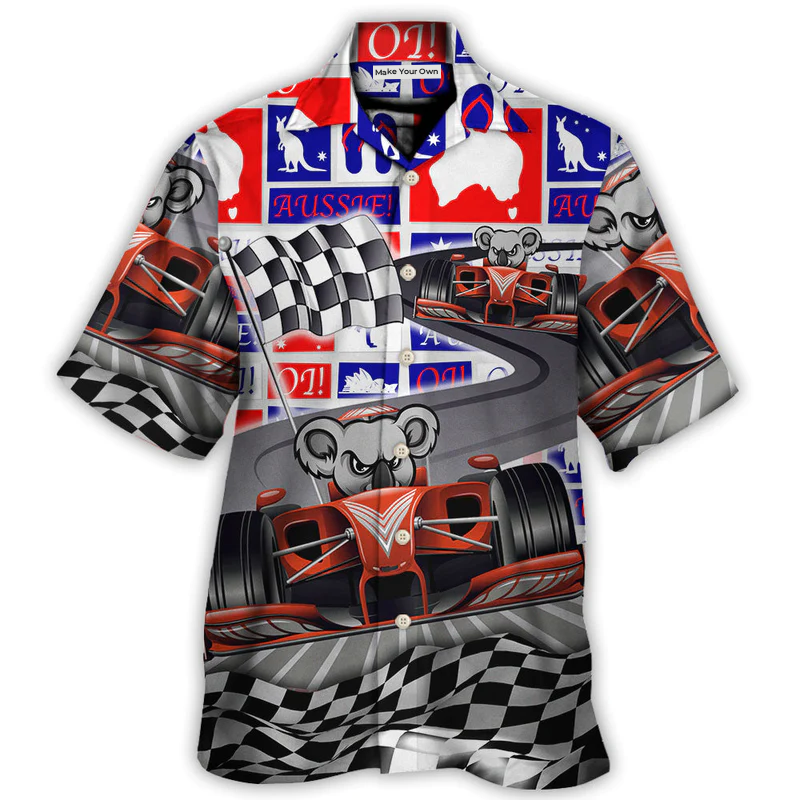 Australian Koala Racing Car Hawaiian Shirt Resort Outfit View For Summer Travel