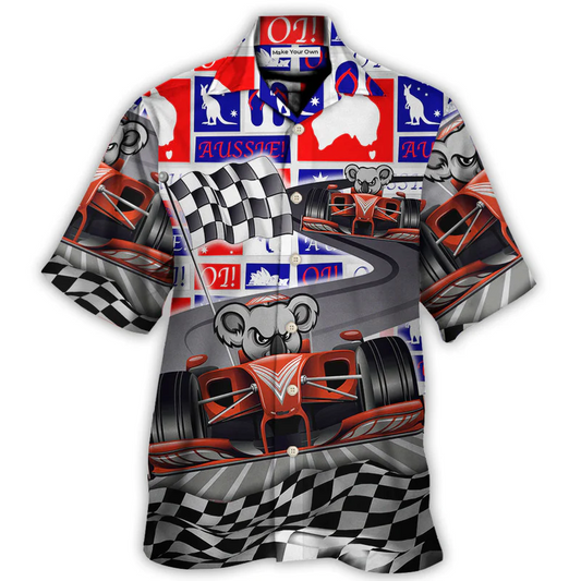 Australian Koala Racing Car Hawaiian Shirt Resort Outfit View For Summer Travel