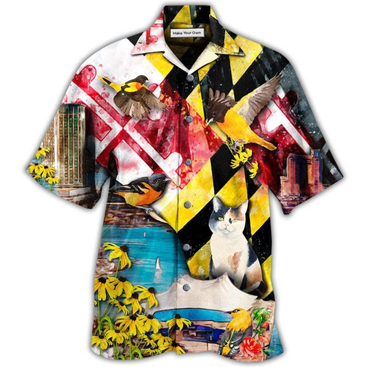 Cat Beautiful Maryland State Hawaiian Shirt Artwork Detail For Tropical Trips And Casual Outings