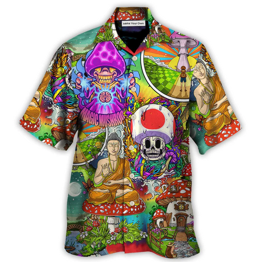 Bohemian Colorful Mushroom Peace Hawaiian Shirt For Summer Events And Casual Outdoor Wear