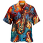 Red Black Blue Saxophone Music Hawaiian Shirt Pattern View For Lightweight Everyday Style