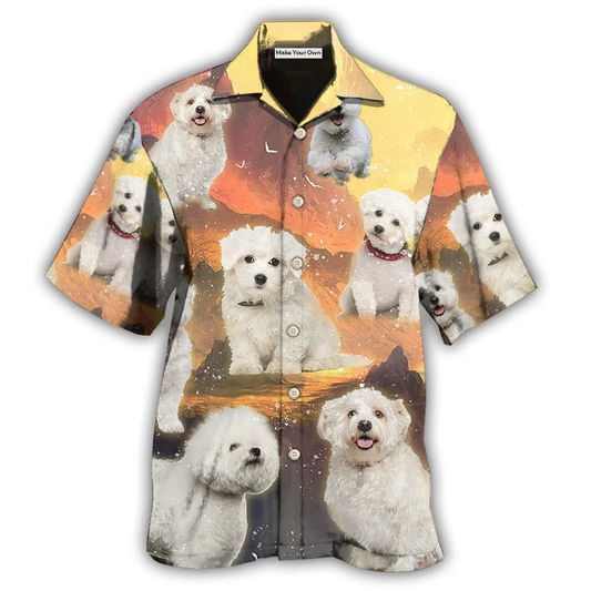 Dog Bichon Frise Sunset Hawaiian Shirt Design Detail For Sunny Adventures And Casual Wear