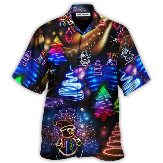 Neon Snowman Christmas Santa Hawaiian Shirt Design Detail For Beach Days And Holiday Travel