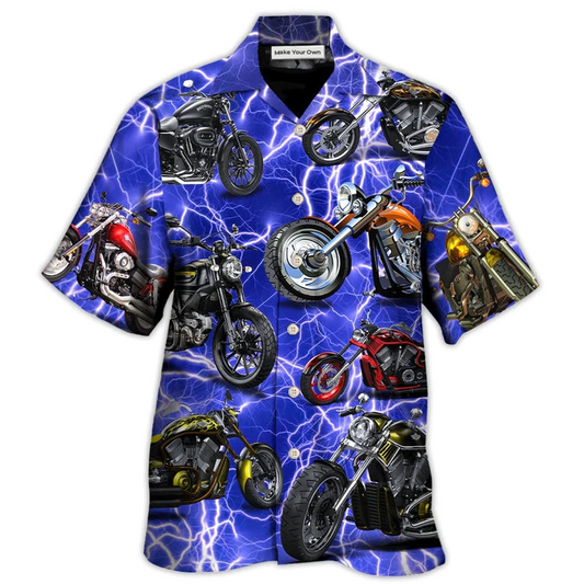 Blue Motorcycle Lightning Hawaiian Shirt Design Detail For Beach Days And Holiday Travel
