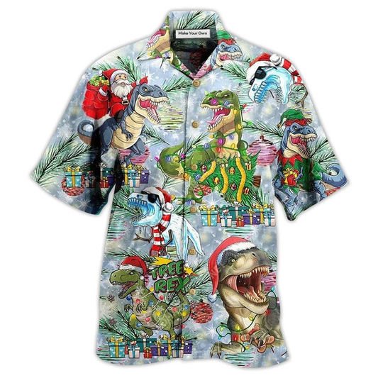 Festive Dinosaur Christmas Hawaiian Shirt For Resort Getaways And Comfortable Summer Activities
