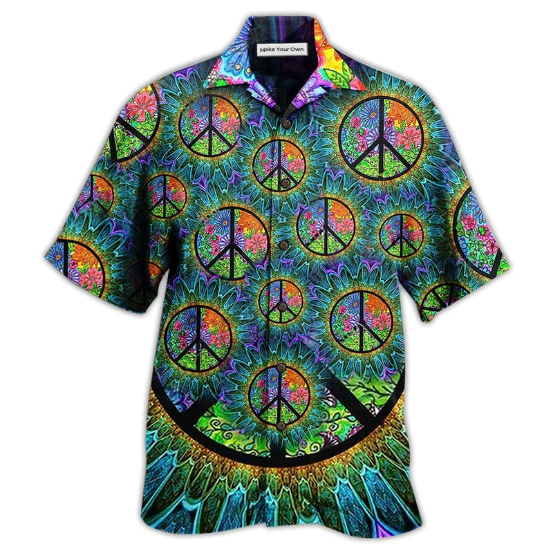 Bohemian Peace Hawaiian Shirt Design Detail For Beach Days And Holiday Travel